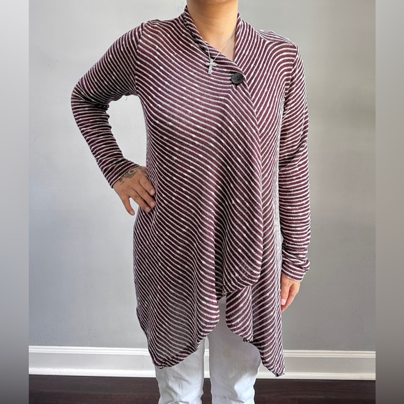 ab studio wine red silver glitter button wrap cardigan size M - Picture 3 of 11